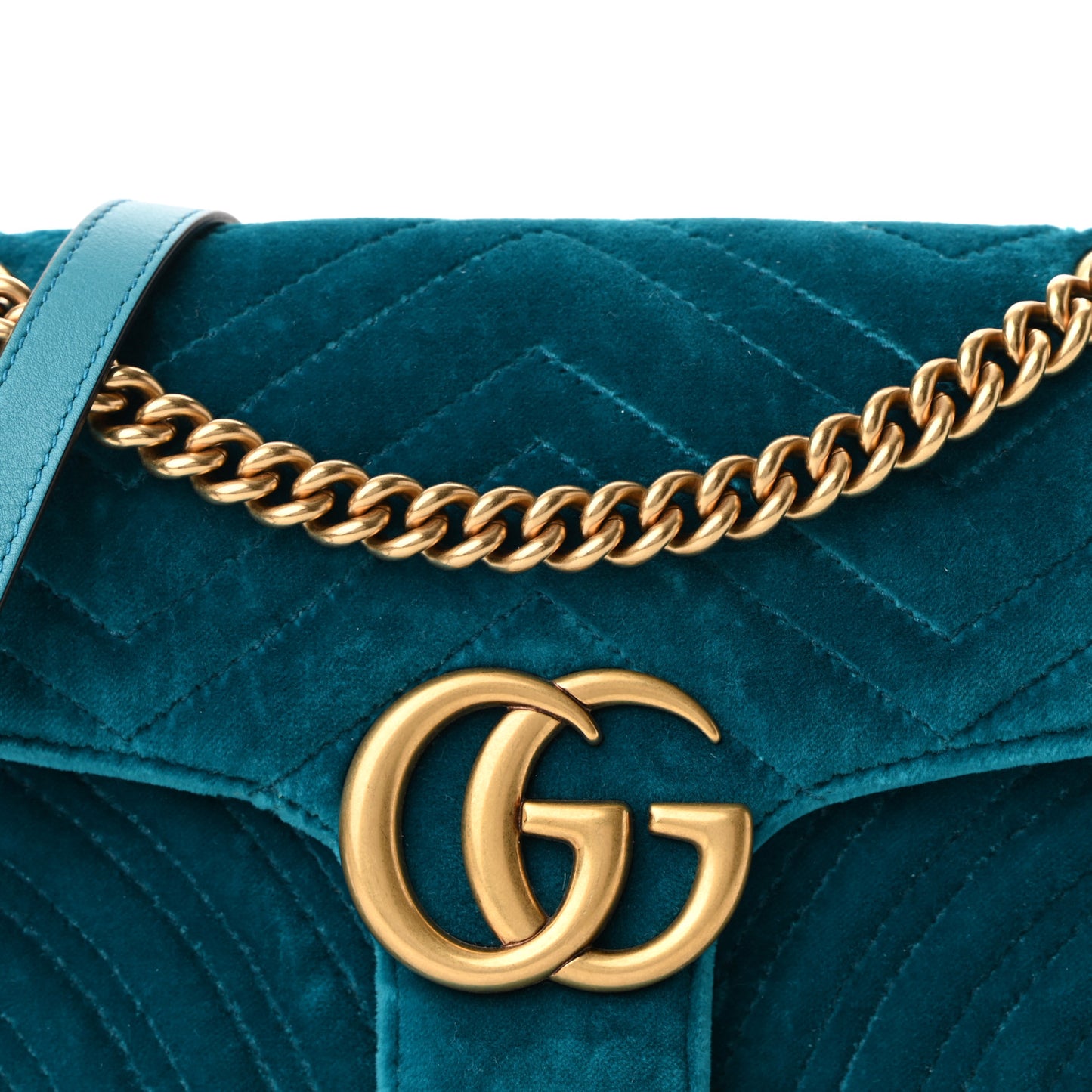 Velvet Matelasse Small GG Marmont Shoulder Bag Pavone Cyan
