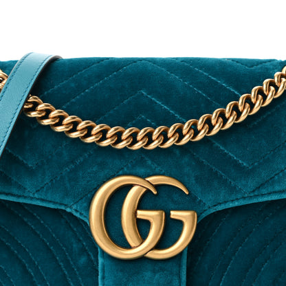 Gucci Velvet Matelasse Small GG Marmont Shoulder Bag Pavone Cyan 8 of 10