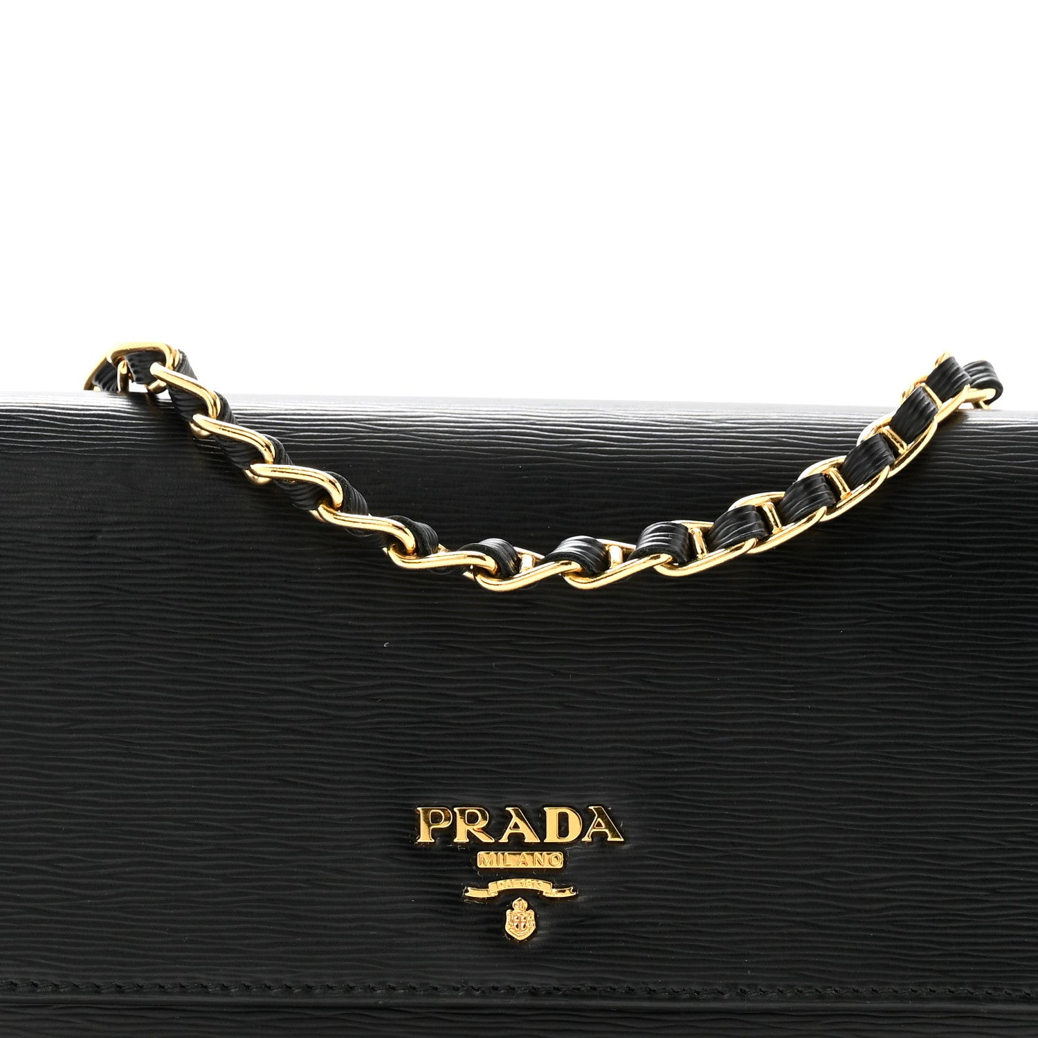 Prada Vitello Move Metal Oro Chain Wallet Black 8 of 11