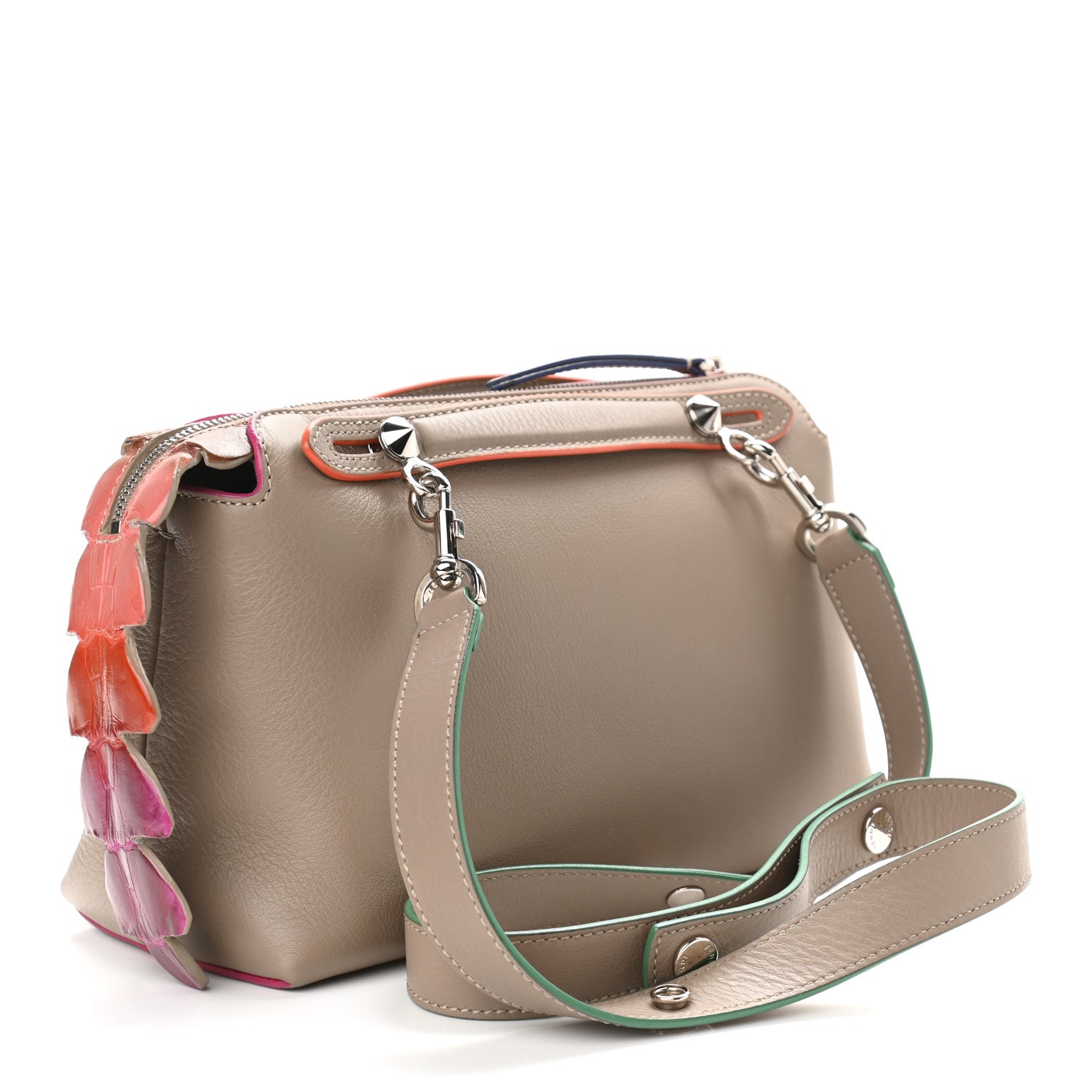Fendi Vitello Dolce Croc Tail Medium By The Way Boston Bag Tortora Orange Pink 3 of 11