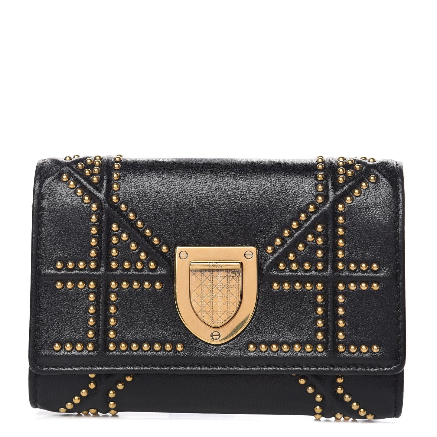 Lambskin Cannage Studded Diorama Elancee Wallet Black