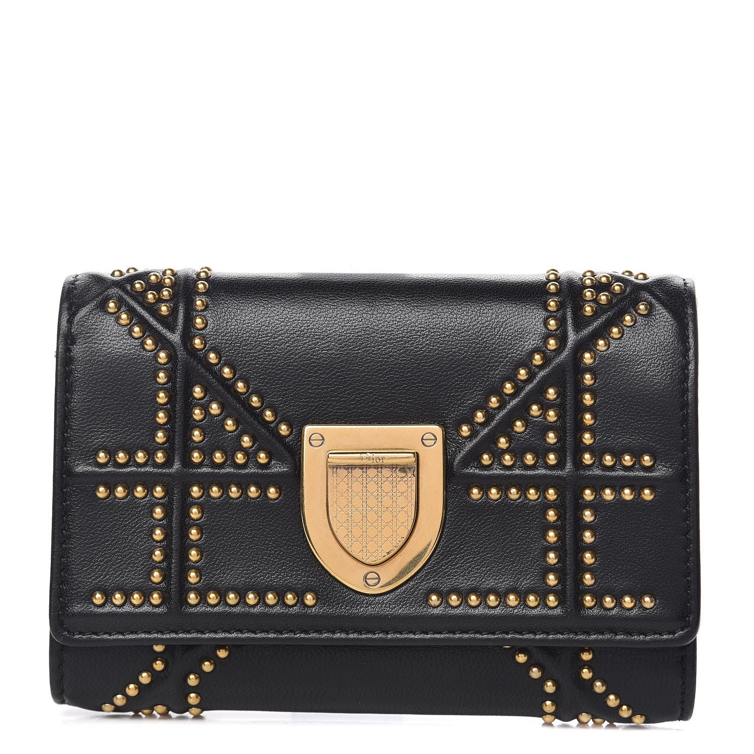 Christian Dior Lambskin Cannage Studded Diorama Elancee Wallet Black 1 of 7