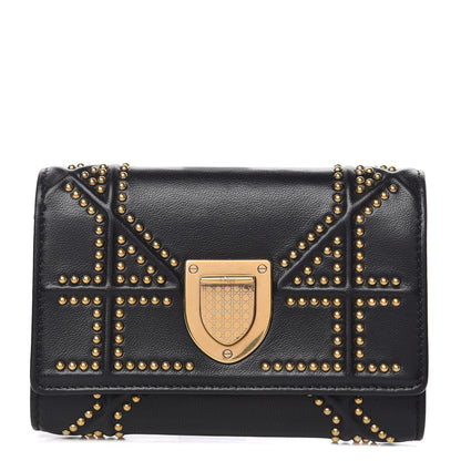Christian Dior Lambskin Cannage Studded Diorama Elancee Wallet Black 1 of 7