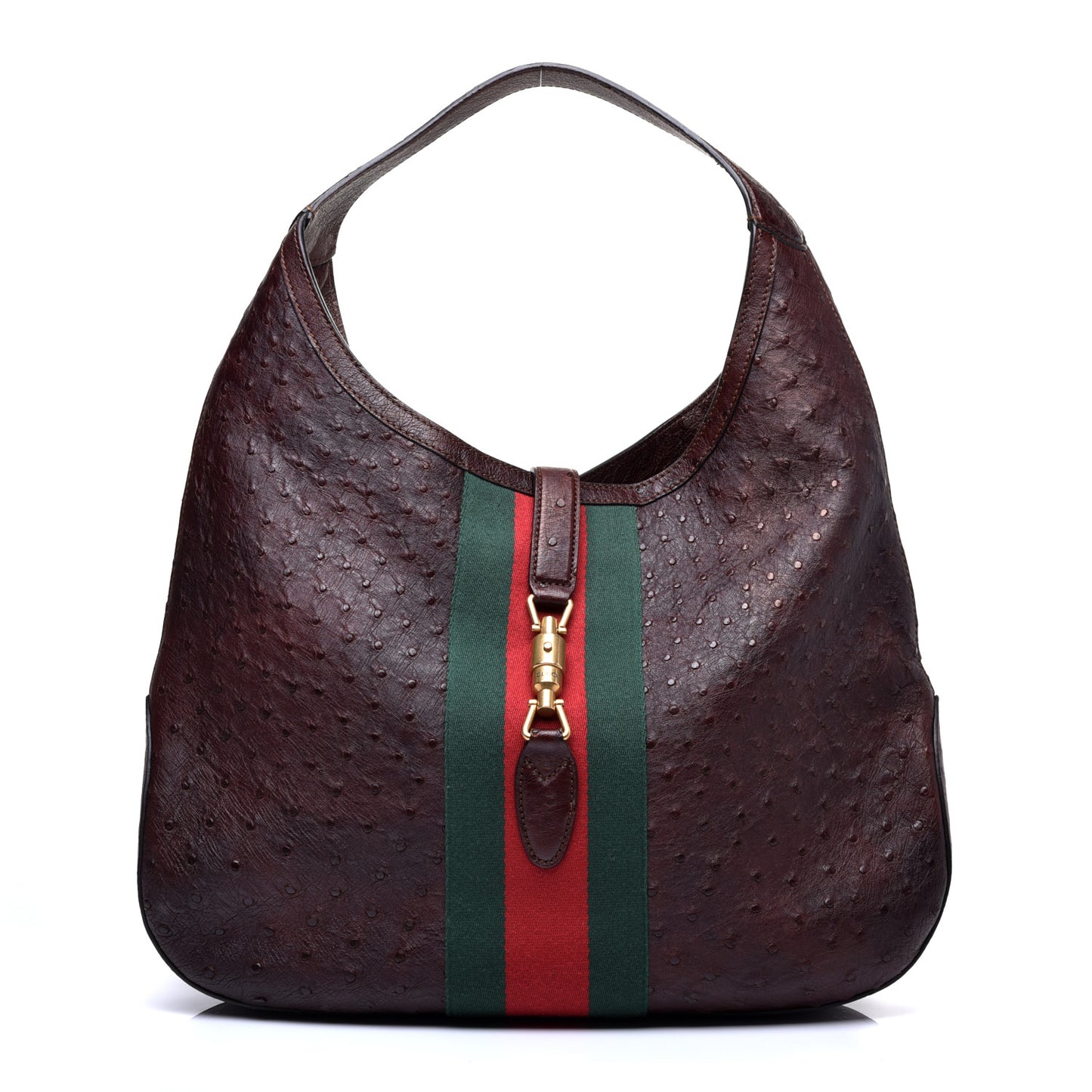 Soft Ostrich Web Large Jackie Hobo Dark Brown