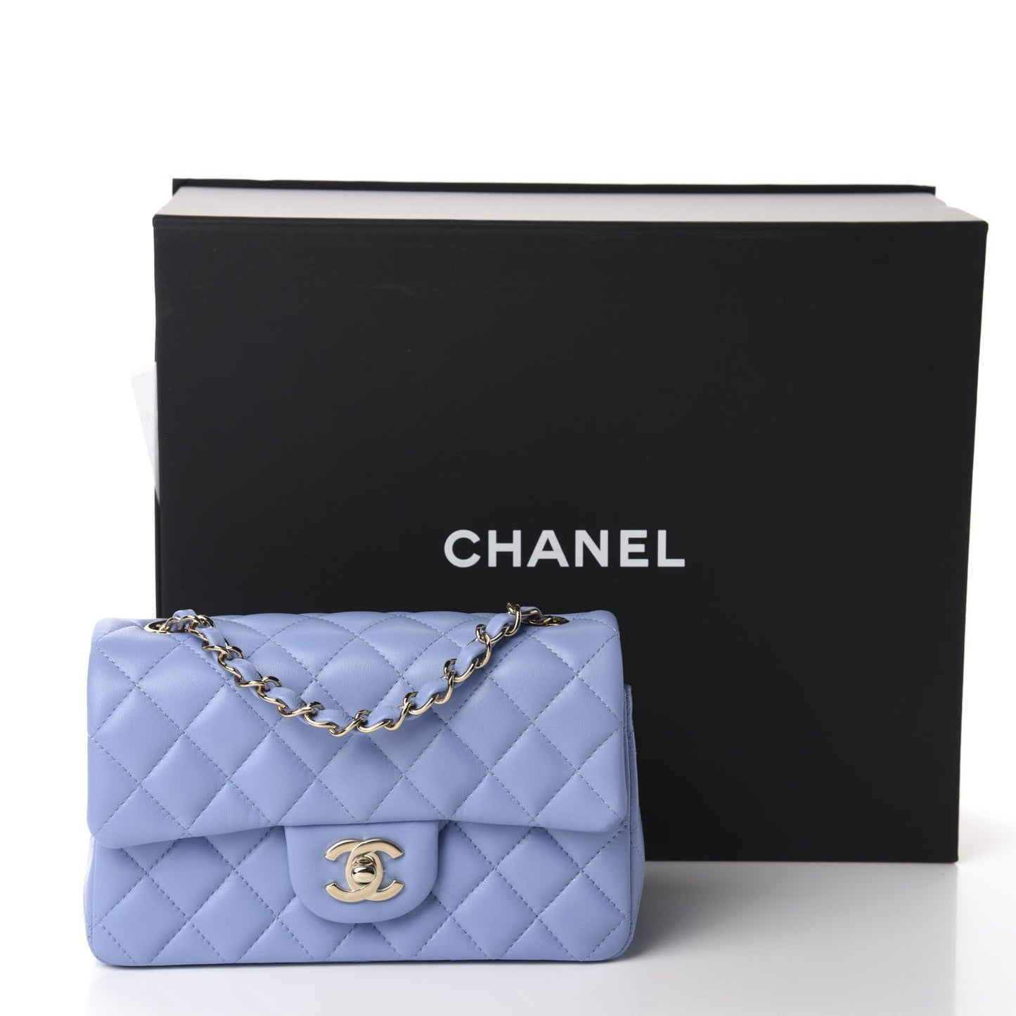 Lambskin Quilted Mini Rectangular Flap Light Blue