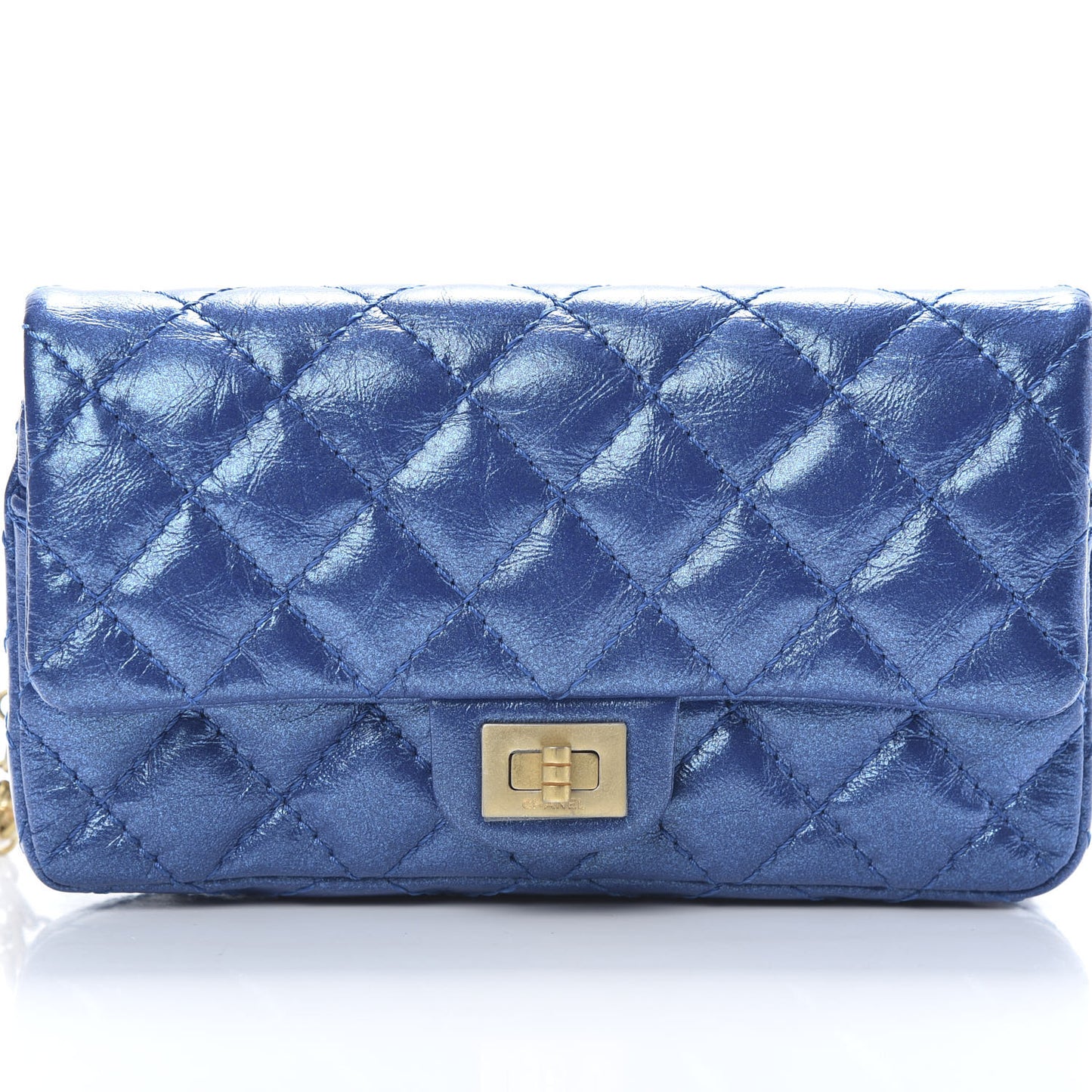 Metallic Aged Calfskin Quilted 2.55 Reissue Flap Belt Bag Blue