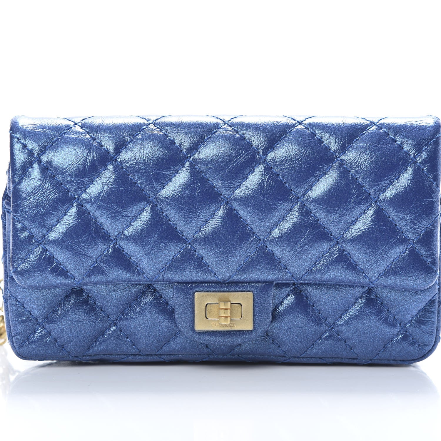 Chanel Metallic Aged Calfskin Quilted 2.55 Reissue Flap Belt Bag Blue 7 of 9