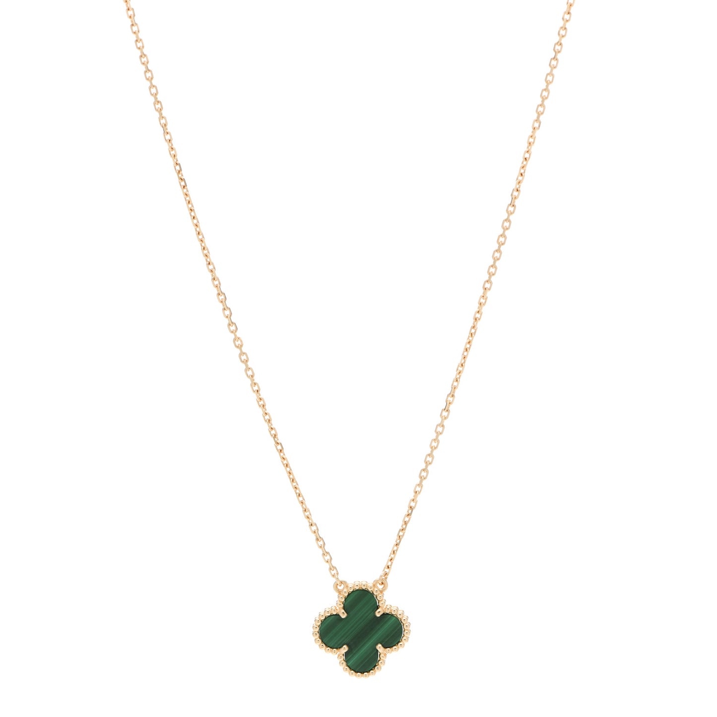 18K Yellow Gold Malachite Vintage Alhambra Pendant Necklace