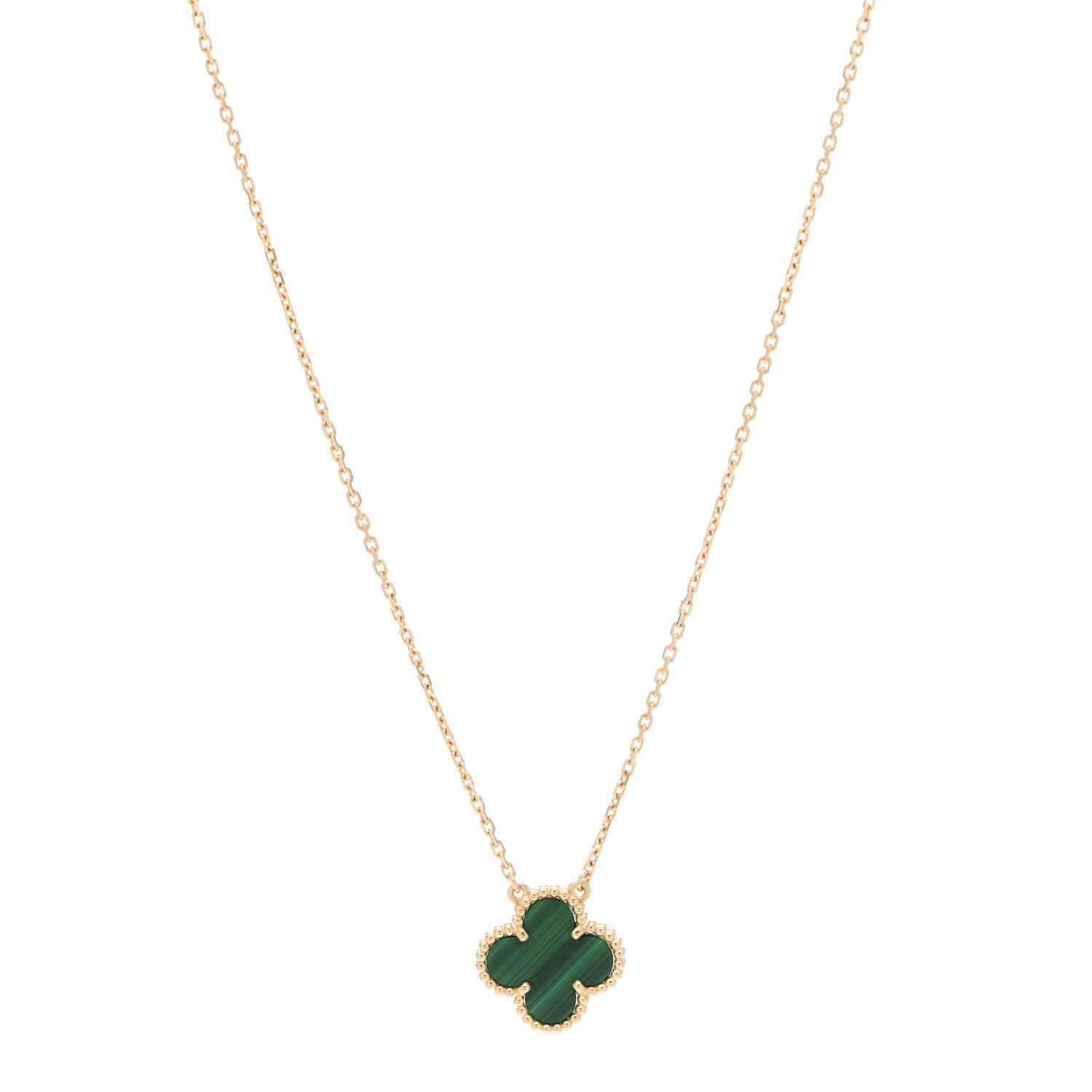 Van Cleef & Arpels 18K Yellow Gold Malachite Vintage Alhambra Pendant Necklace 1 of 6