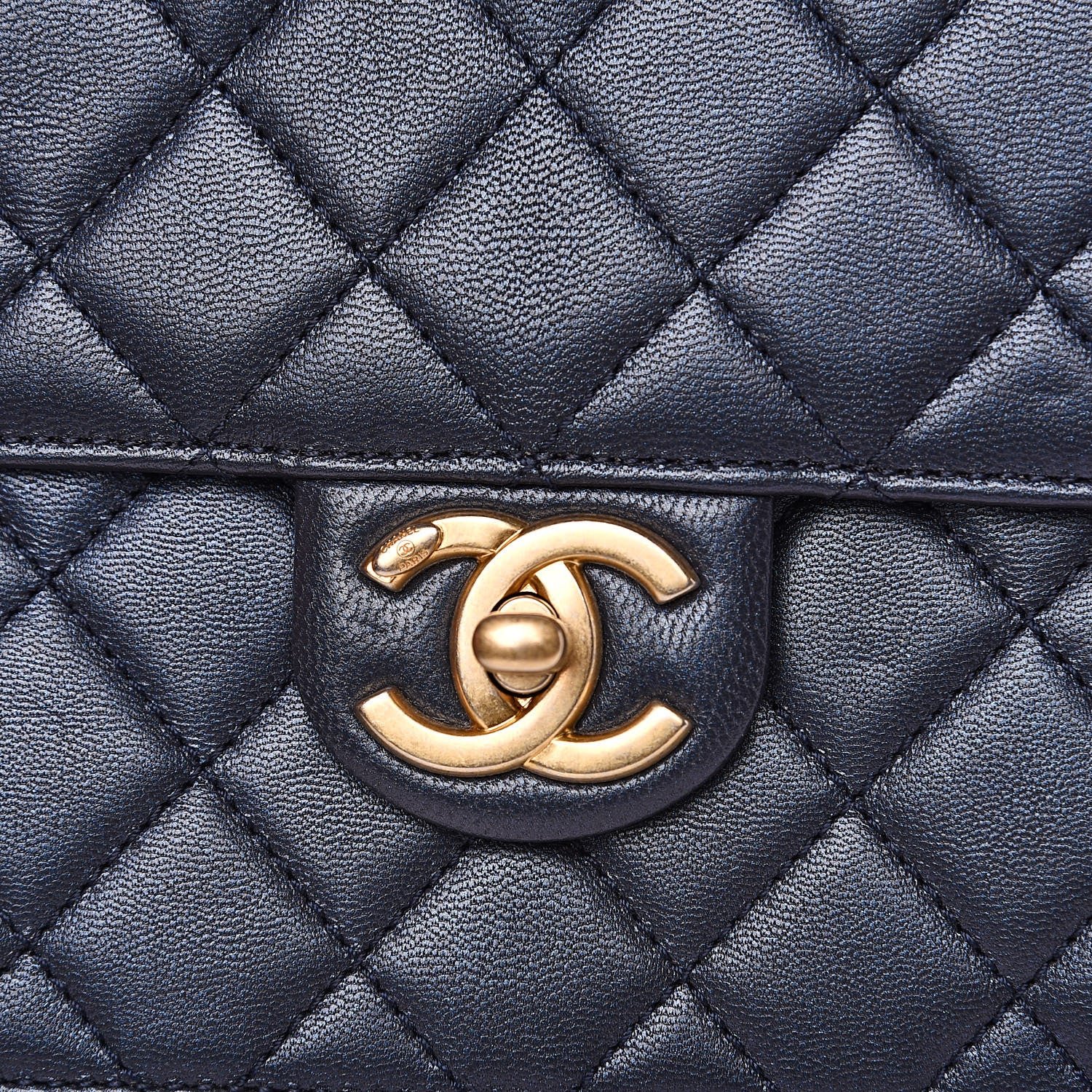 Chanel Iridescent Lambskin Quilted Chic Pearls Flap Navy Blue 12 of 12