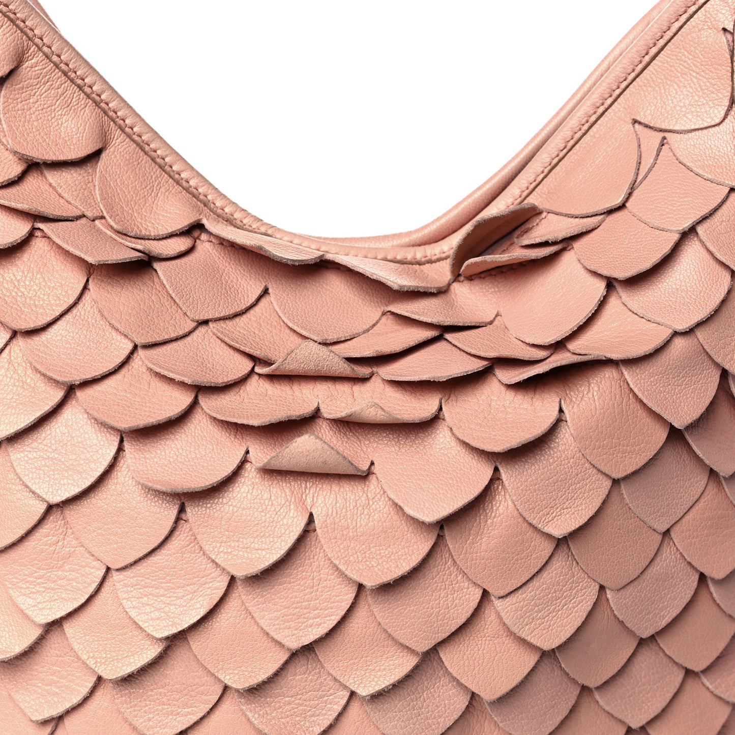 Calfskin Scalloped Hobo Old Rose