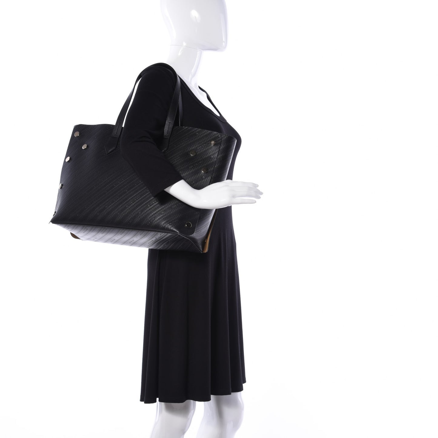 Calfskin Chain Embossed Medium Bond Shopper Tote Black