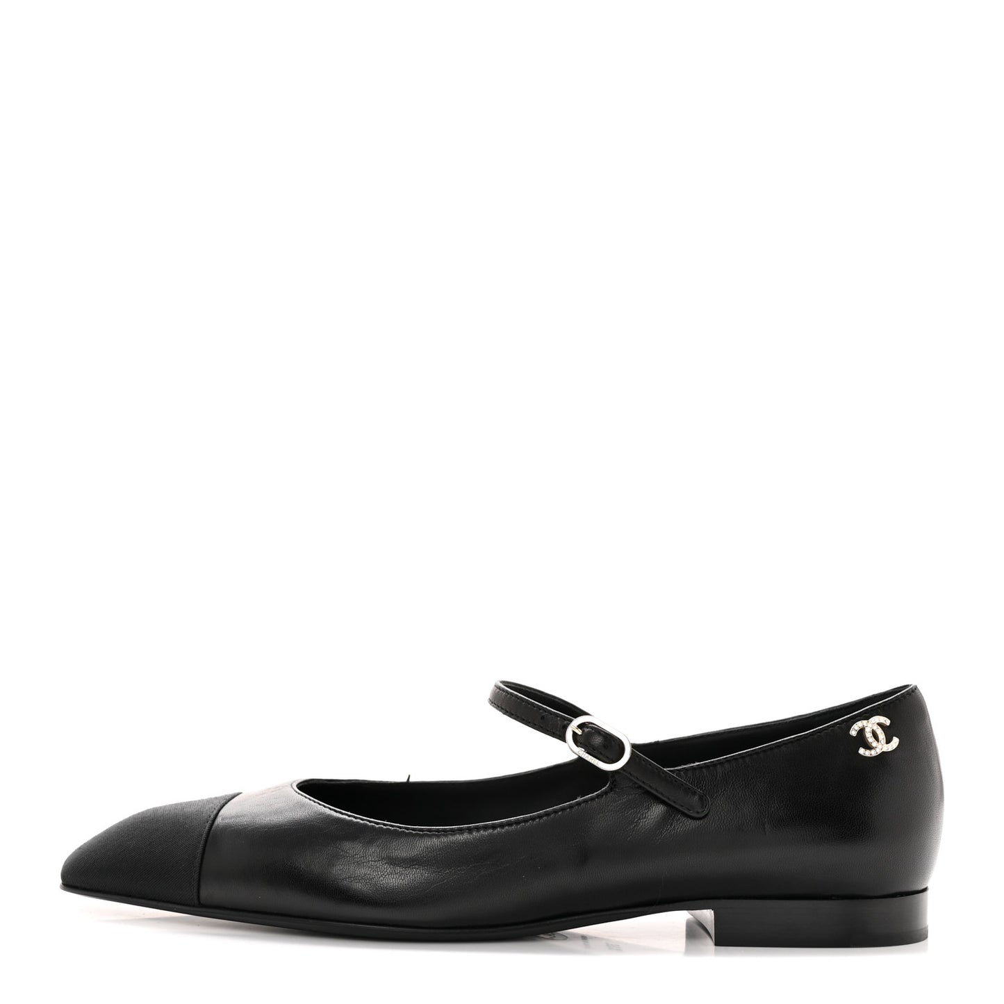 Lambskin Grosgrain Cap Toe CC Mary Jane Flats 39.5 Black
