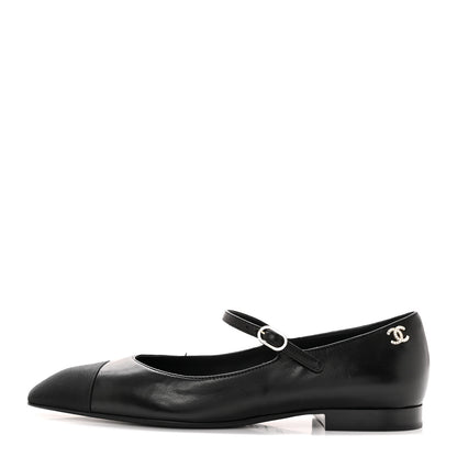 Chanel Lambskin Grosgrain Cap Toe CC Mary Jane Flats 39.5 Black 1 of 14