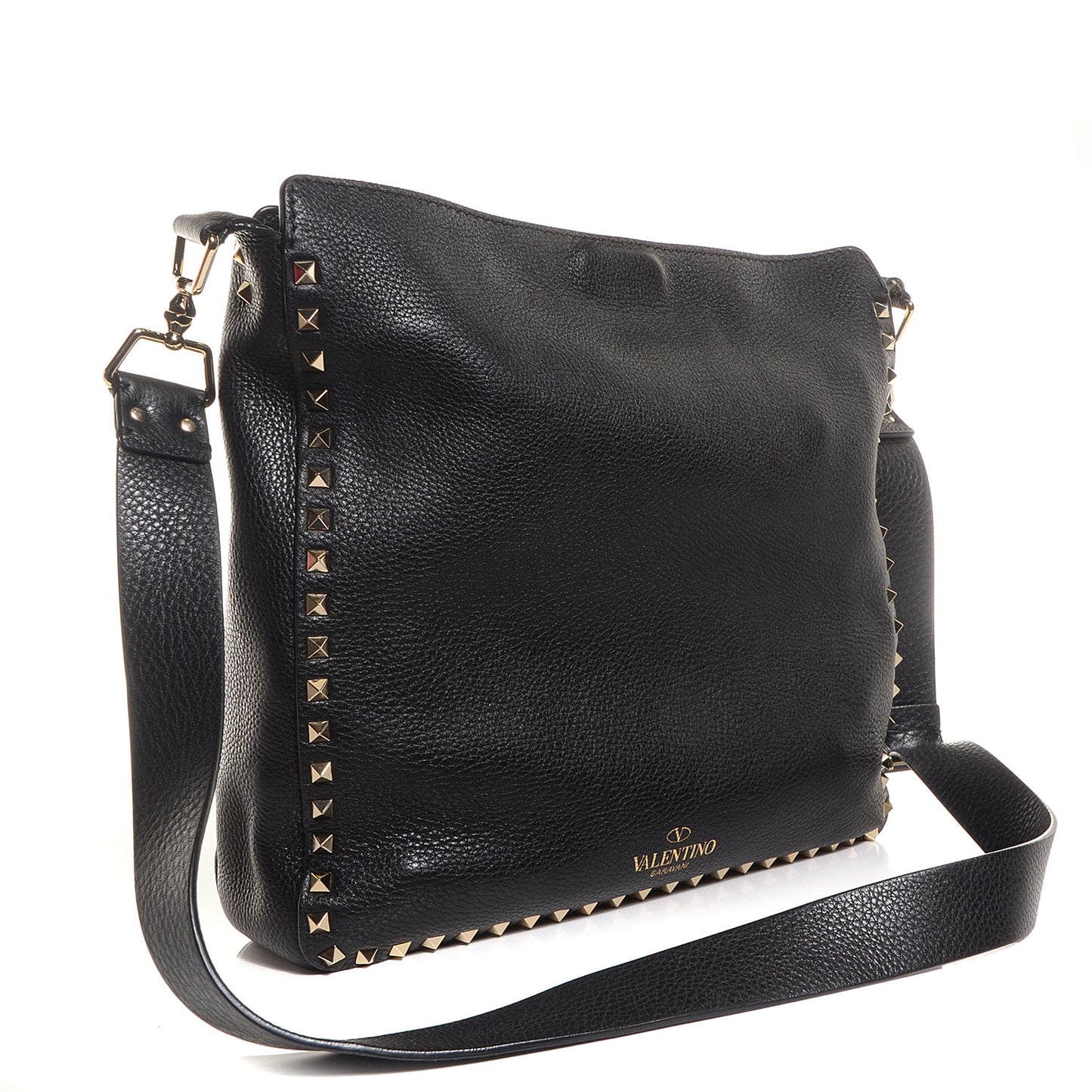 Pebbled Calfskin Large Rockstud Flip-Lock Messenger Bag Black