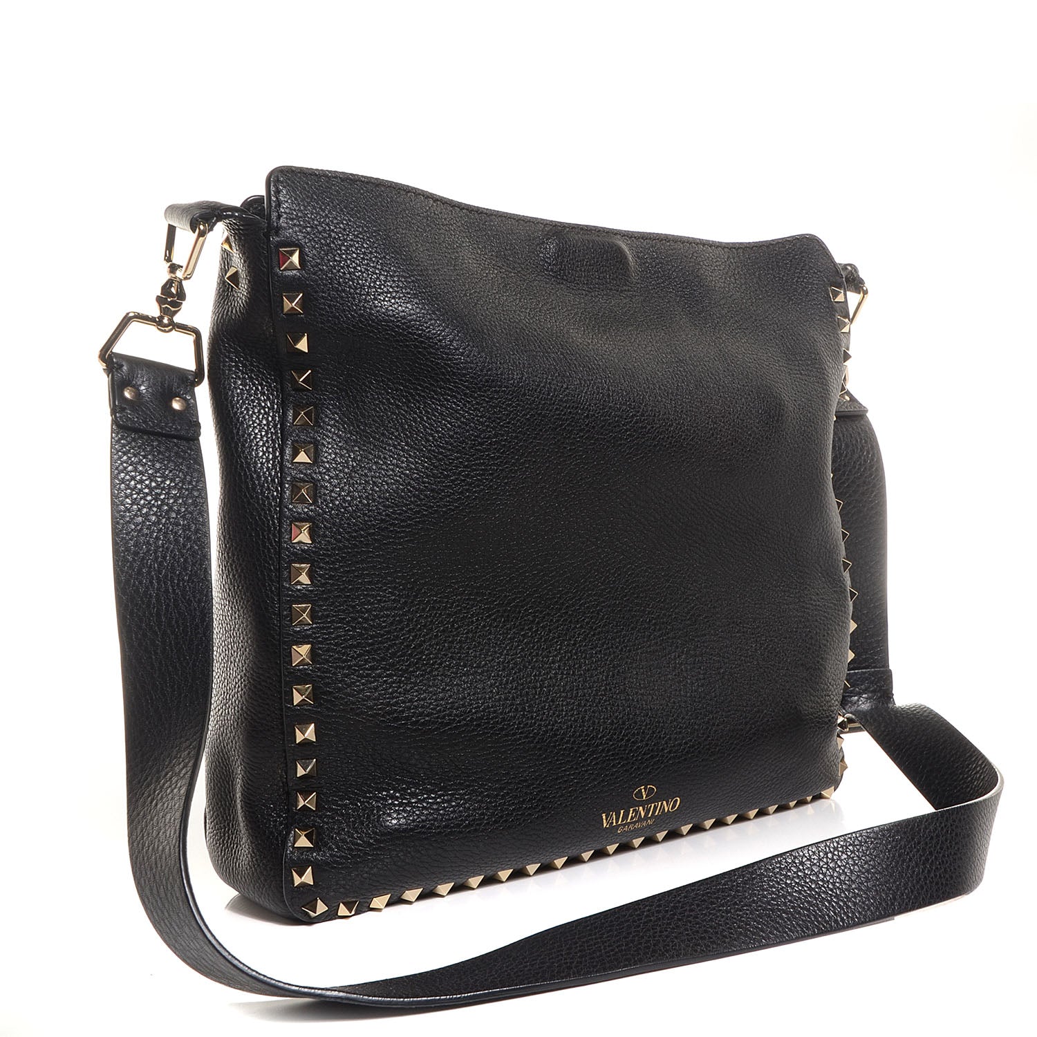 Valentino Garavani Pebbled Calfskin Large Rockstud Flip-Lock Messenger Bag Black 3 of 9