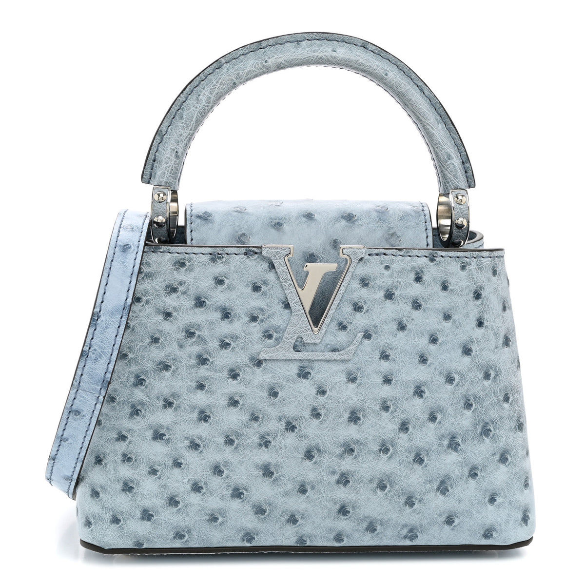 Ostrich Capucines Mini Blue Denim