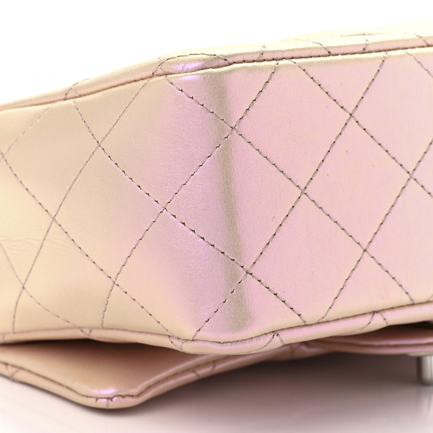 Iridescent Calfskin Quilted Mini Rectangular Flap Pink