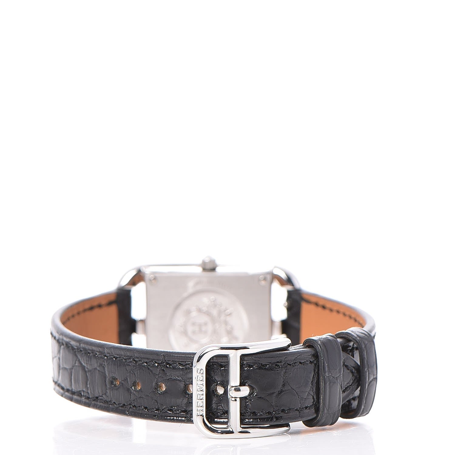 Hermes Stainless Steel Alligator Diamond Bezel Mother of Pearl 23mm Cape Cod Quartz Watch Noir 5 of 11