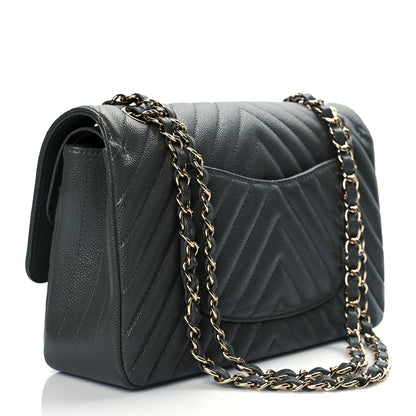Chanel Caviar Chevron Quilted Medium Double Flap Dark Grey 3 of 11