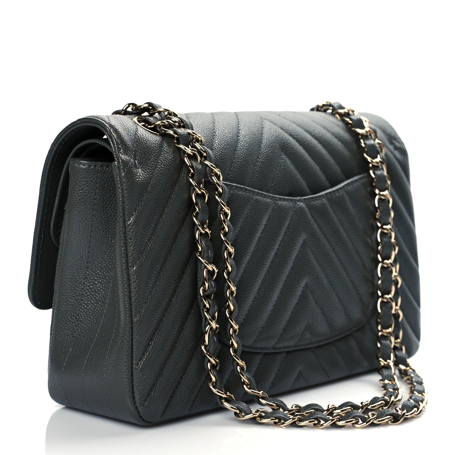 Chanel Caviar Chevron Quilted Medium Double Flap Dark Grey 3 of 11