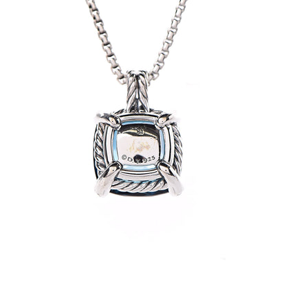 David Yurman Sterling Silver Diamond Hampton Blue Topaz 14mm Chatelaine Pendant Necklace 5 of 7