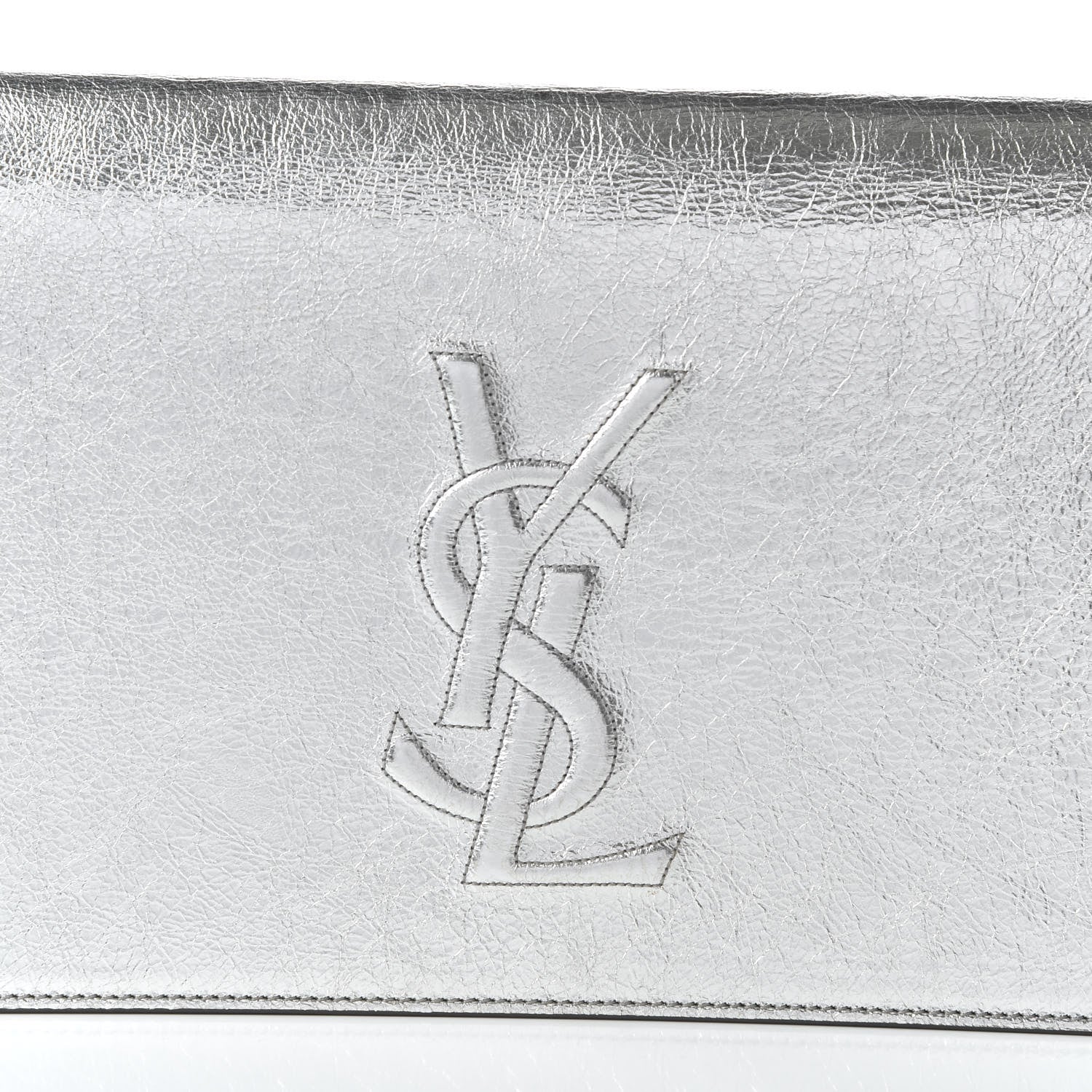 Saint Laurent Metallic Calfskin Monogram Large Belle De Jour Clutch Moon 9 of 10