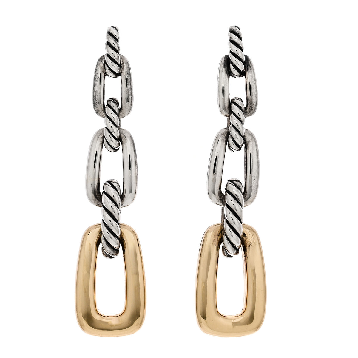 Sterling Silver 18K Yellow Gold Wellesley Link Drop Earrings
