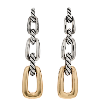David Yurman Sterling Silver 18K Yellow Gold Wellesley Link Drop Earrings 1 of 5