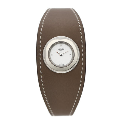 Hermes Stainless Steel Swift Diamond 26mm Faubourg Manchette Quartz Watch Etoupe 1 of 5