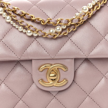 Chanel Shiny Lambskin Quilted Pearl Twist Mini Square Flap Light Pink 8 of 10