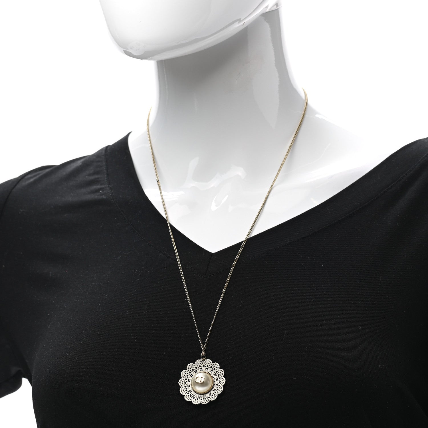 Chanel Pearl CC Round Drop Necklace Light Gold 2 of 6