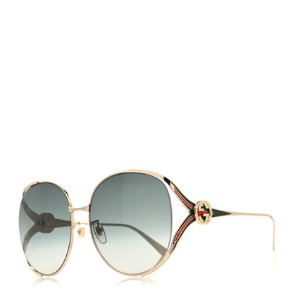 Gucci Metal Oversized Round Frame GG0225S Sunglasses Gold 1 of 9