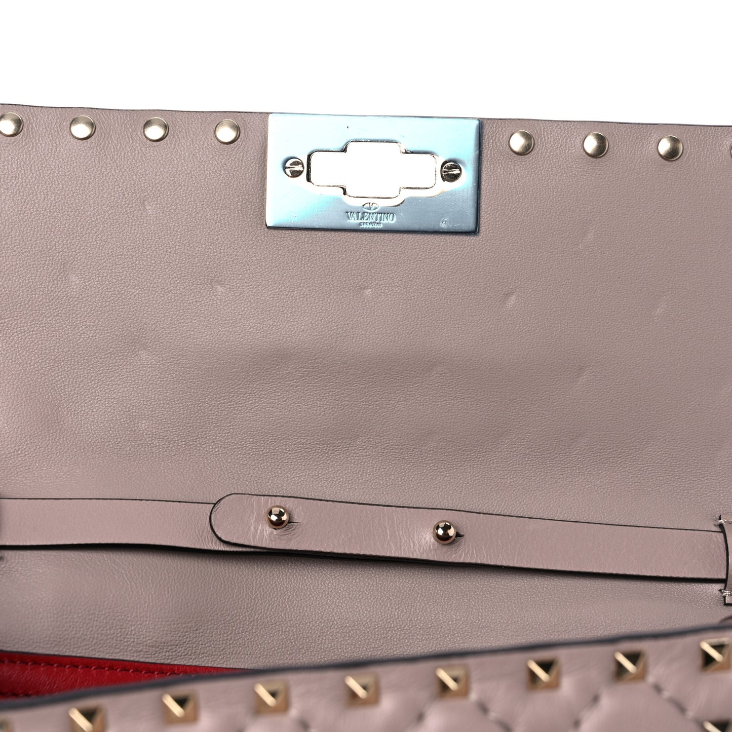 Lambskin Rockstud Spike Wallet on Chain Poudre