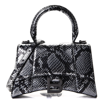 Balenciaga Shiny Calfskin Snakeskin Embossed Hourglass Top Handle Bag XS Silver Black 1 of 5