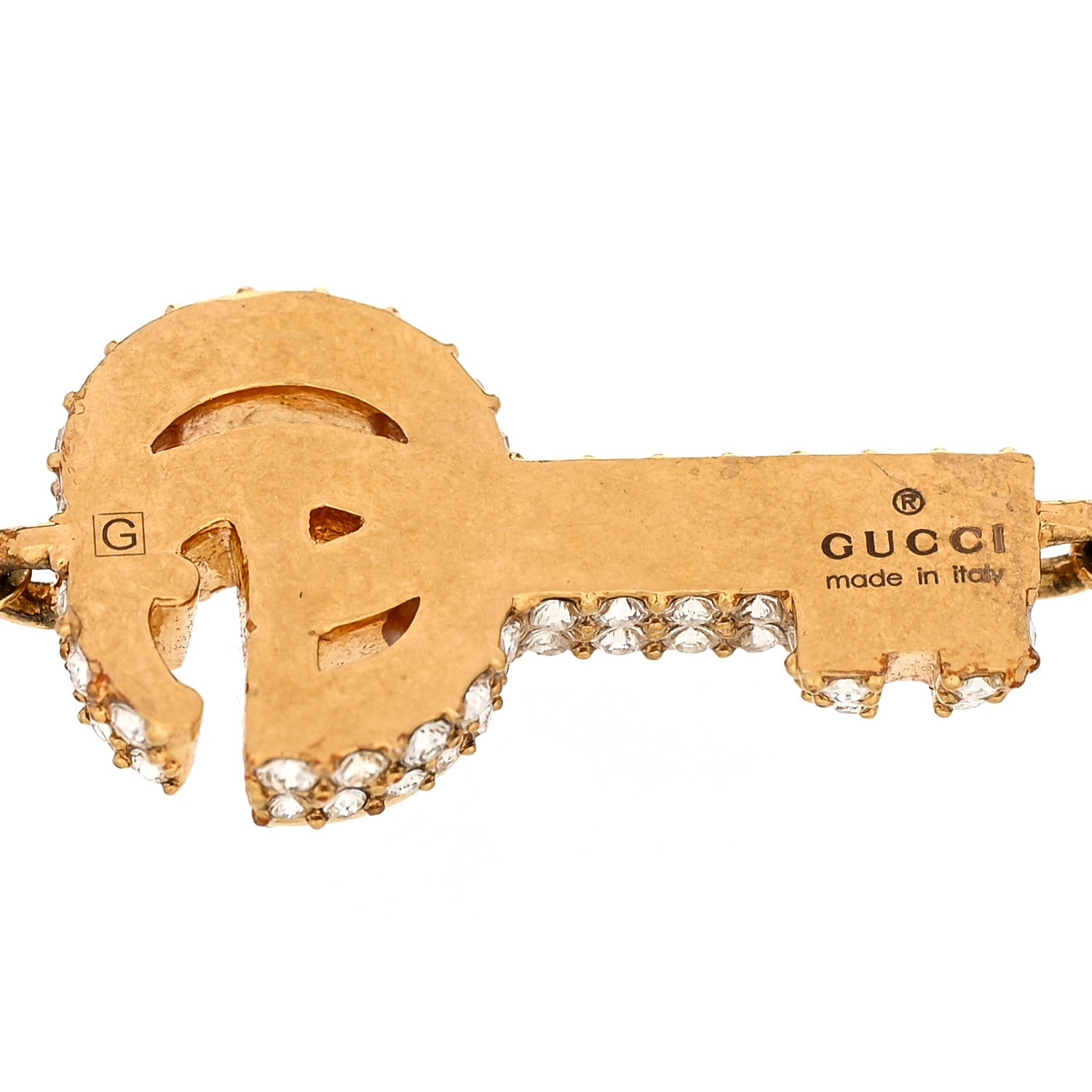 Gucci Metal Crystal Double G Key Bracelet Gold 3 of 4