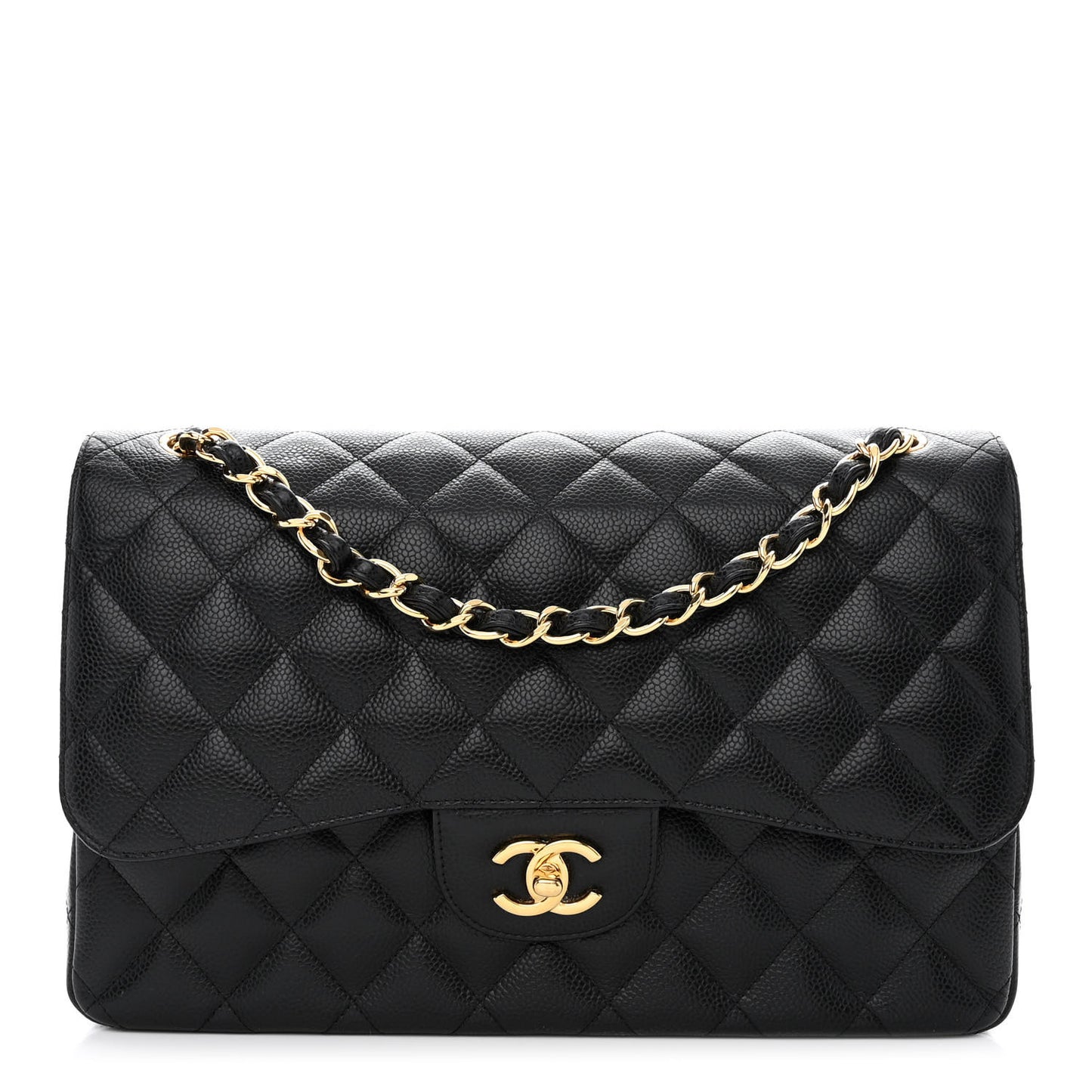Caviar Quilted Jumbo Double Flap Black