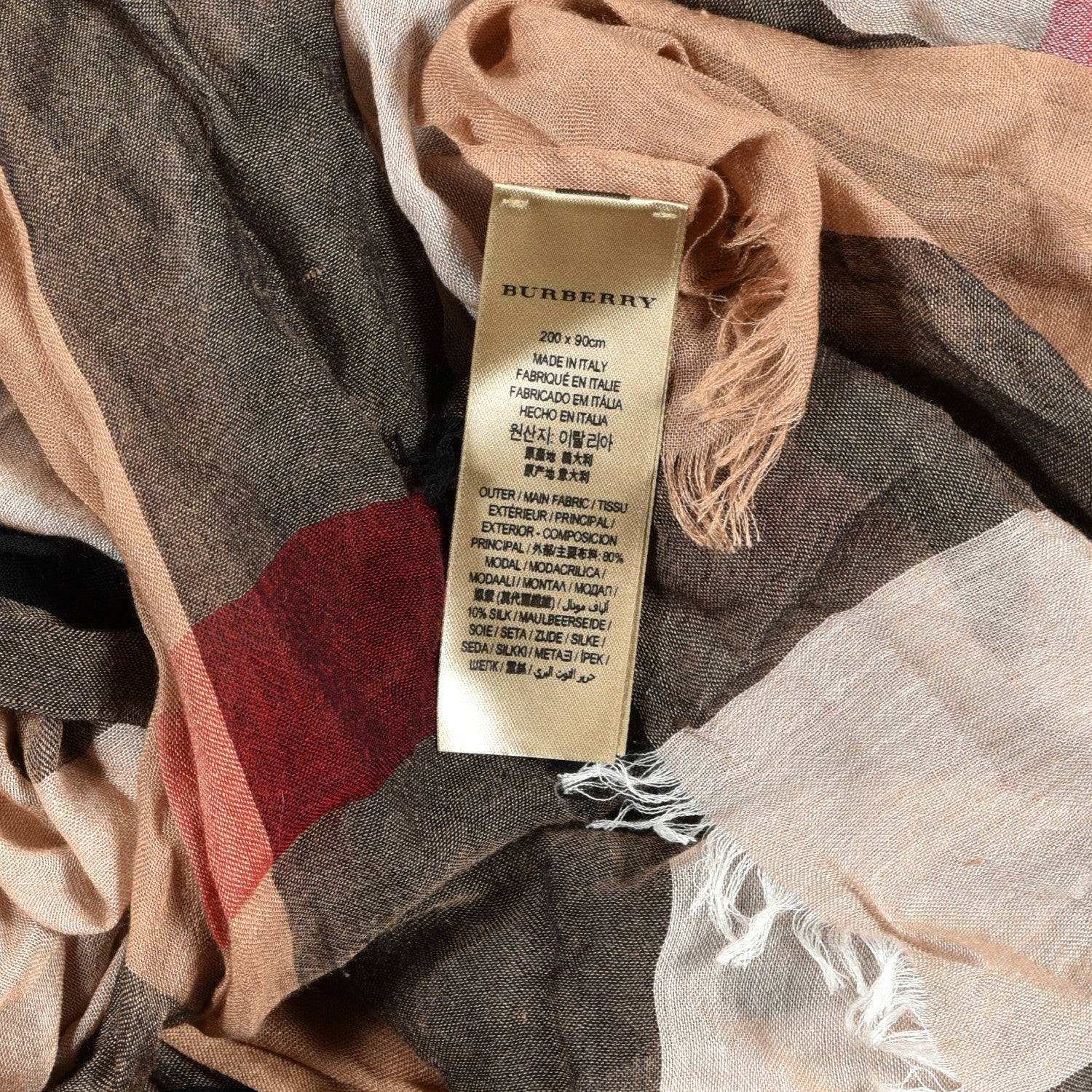 Burberry Modal Silk Cashmere Mega Check Lightweight Scarf Camel 4 of 4