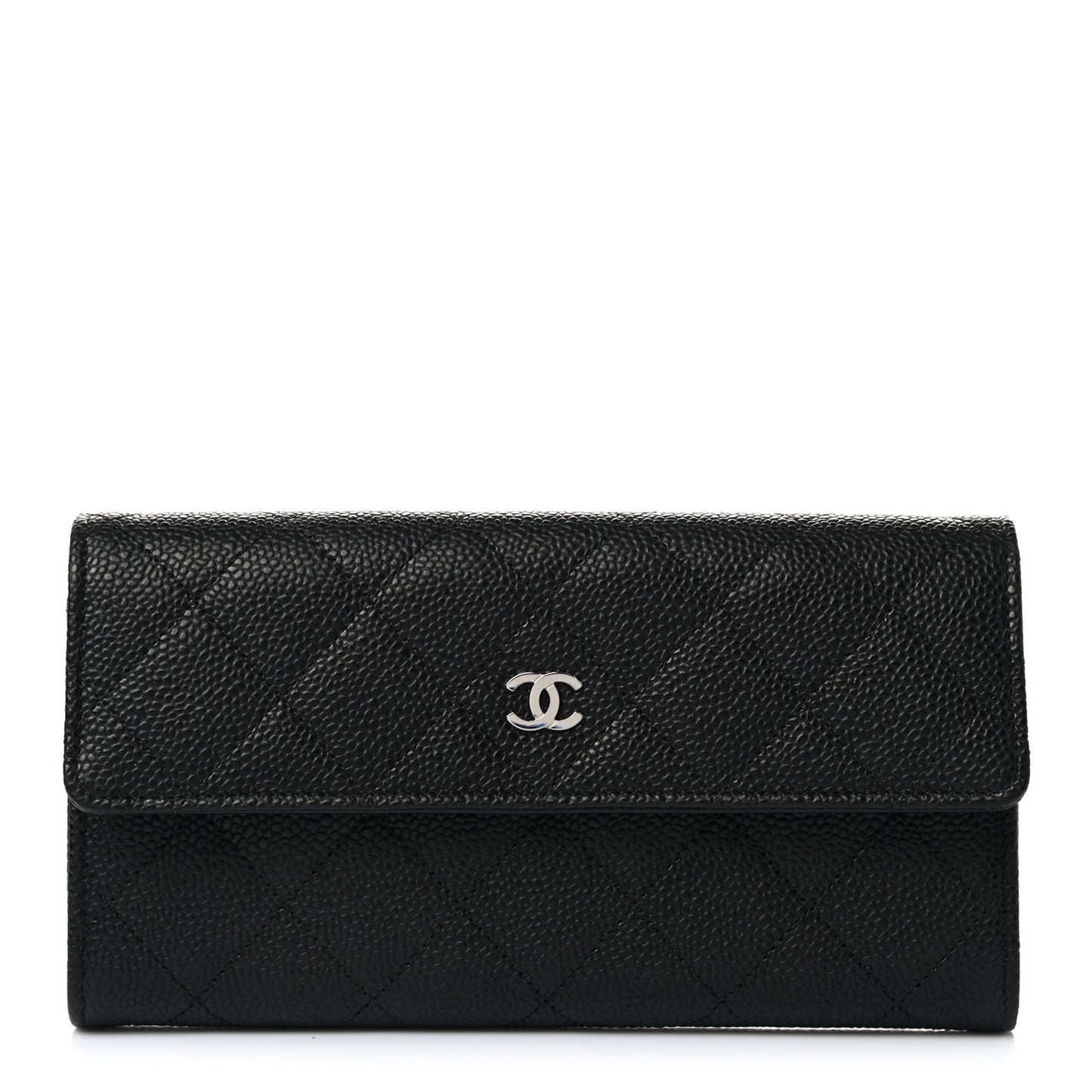 Caviar Quilted Large Gusset Flap Wallet Black