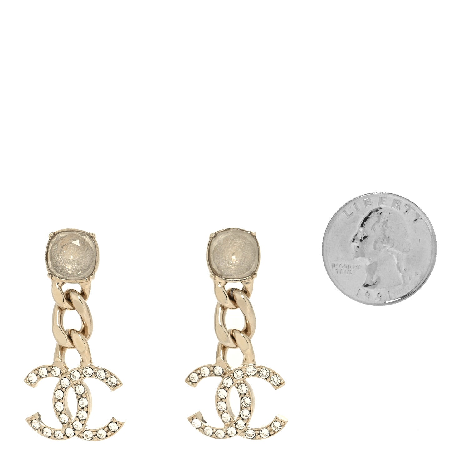 Chanel Glass Crystal CC Chain Drop Earrings Gold 2 of 4