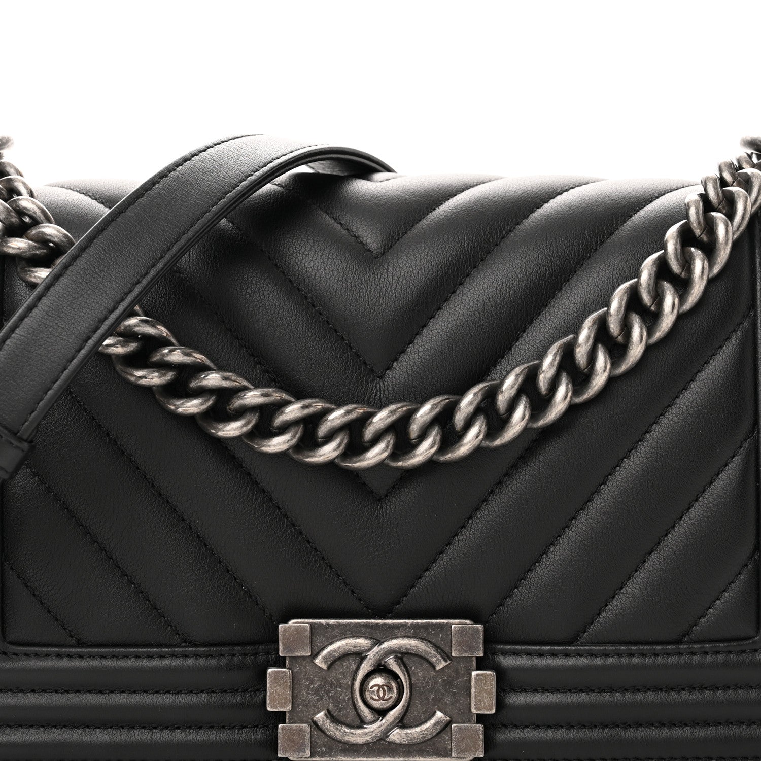 Chanel Lambskin Chevron Quilted Medium Boy Flap Black 9 of 11