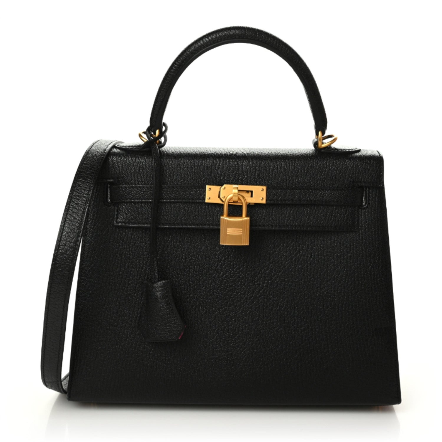 Hermes Chevre Mysore Horseshoe Kelly Sellier 25 Black Rose Pourpre 1 of 11