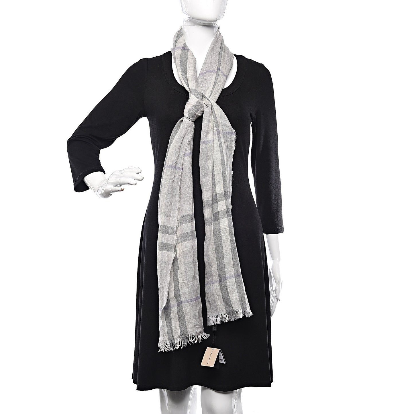 Cashmere Extra Fine Merino Wool Giant Check Crinkled Scarf Mid Grey