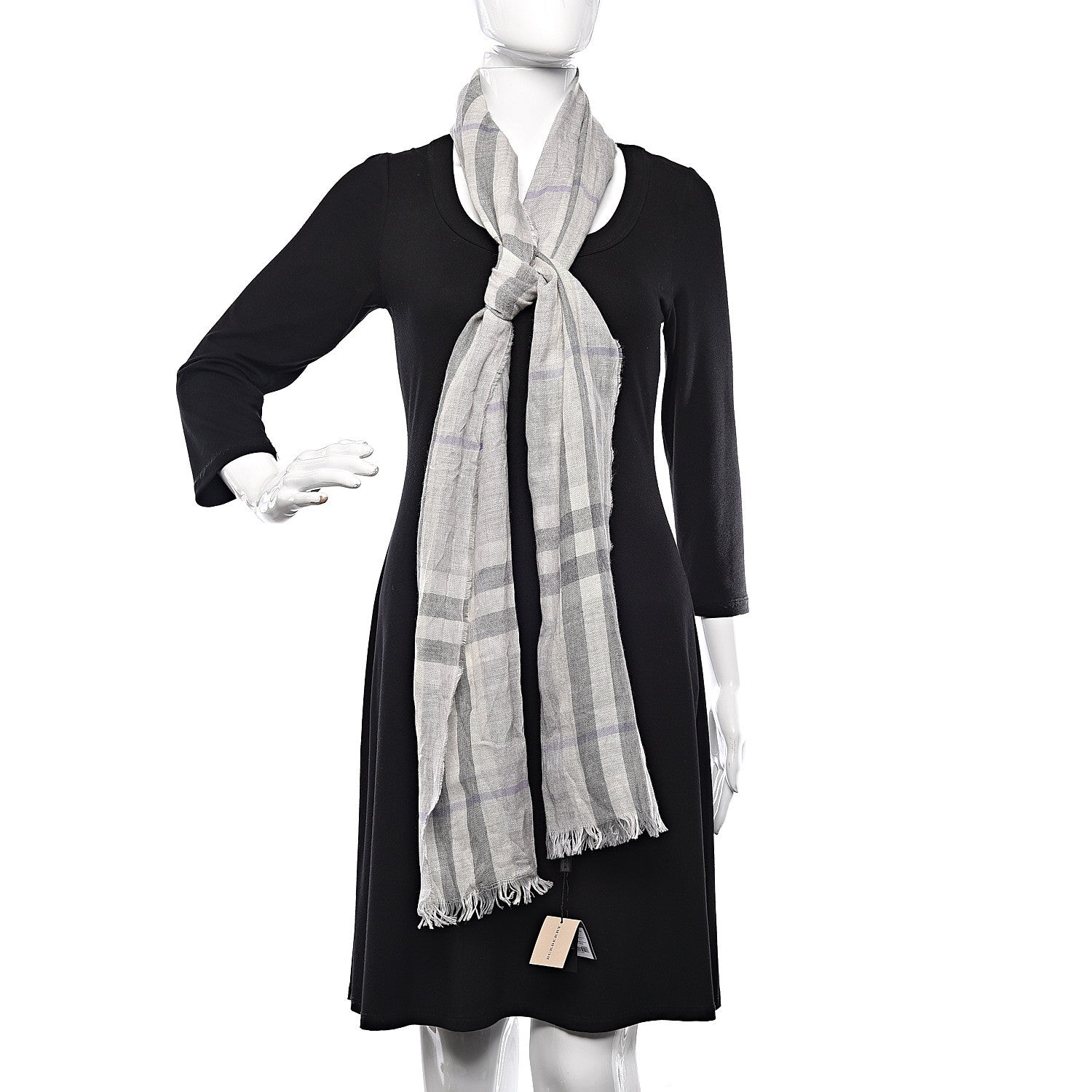 Burberry Cashmere Extra Fine Merino Wool Giant Check Crinkled Scarf Mid Grey 1 of 4