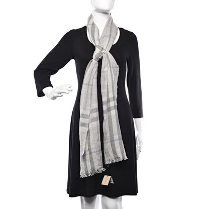 Burberry Cashmere Extra Fine Merino Wool Giant Check Crinkled Scarf Mid Grey 1 of 4
