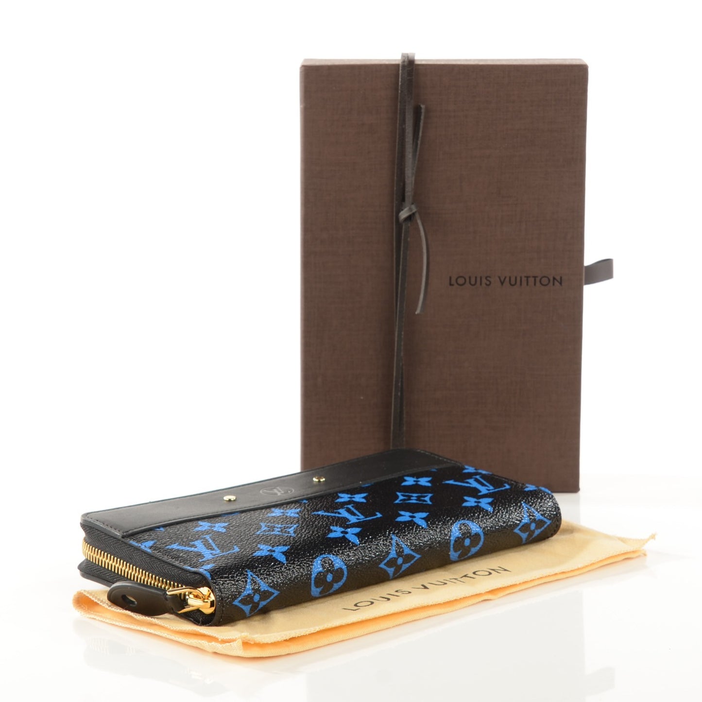 Calfskin Colored Monogram Zippy Wallet Blue Black