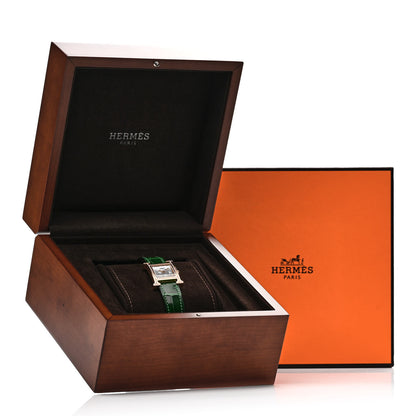 Hermes 18K Rose Gold Alligator Diamond Bezel 21mm Heure H Hour Quartz Watch Vert Moyen 5 of 5
