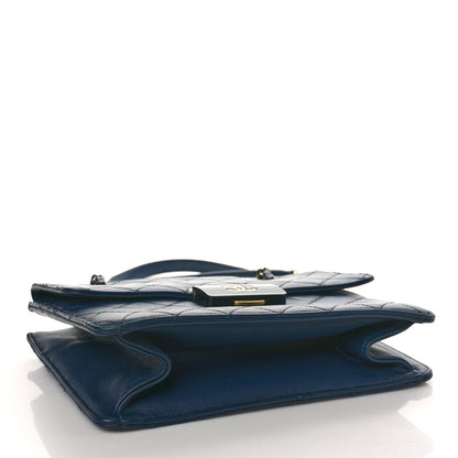 Chanel Sheepskin Quilted Small Beauty Lock Shopping Tote Navy Blue 4 of 11