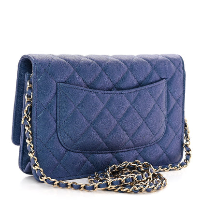 Chanel Iridescent Caviar Quilted Wallet on Chain WOC Dark Blue 3 of 12