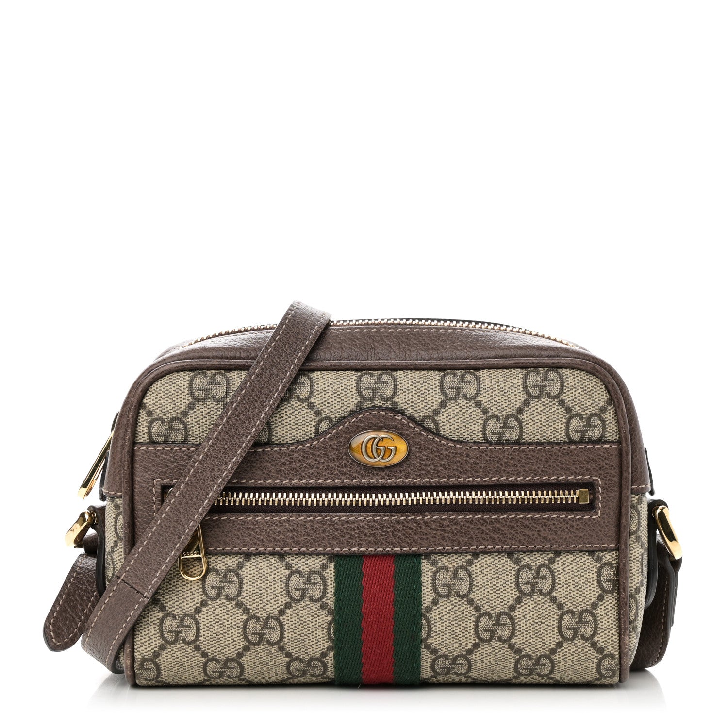 Gucci GG Supreme Monogram Web Mini Ophidia Shoulder Bag Brown 1 of 10